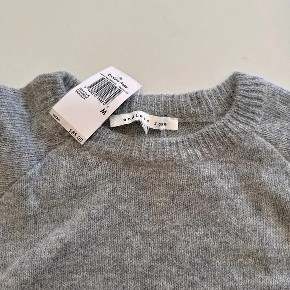 Revolve- Endless Rose- NWT-Cut Out Sleeve- Romantic Sweater- Mohair-Grey- M - Picture 3 of 13